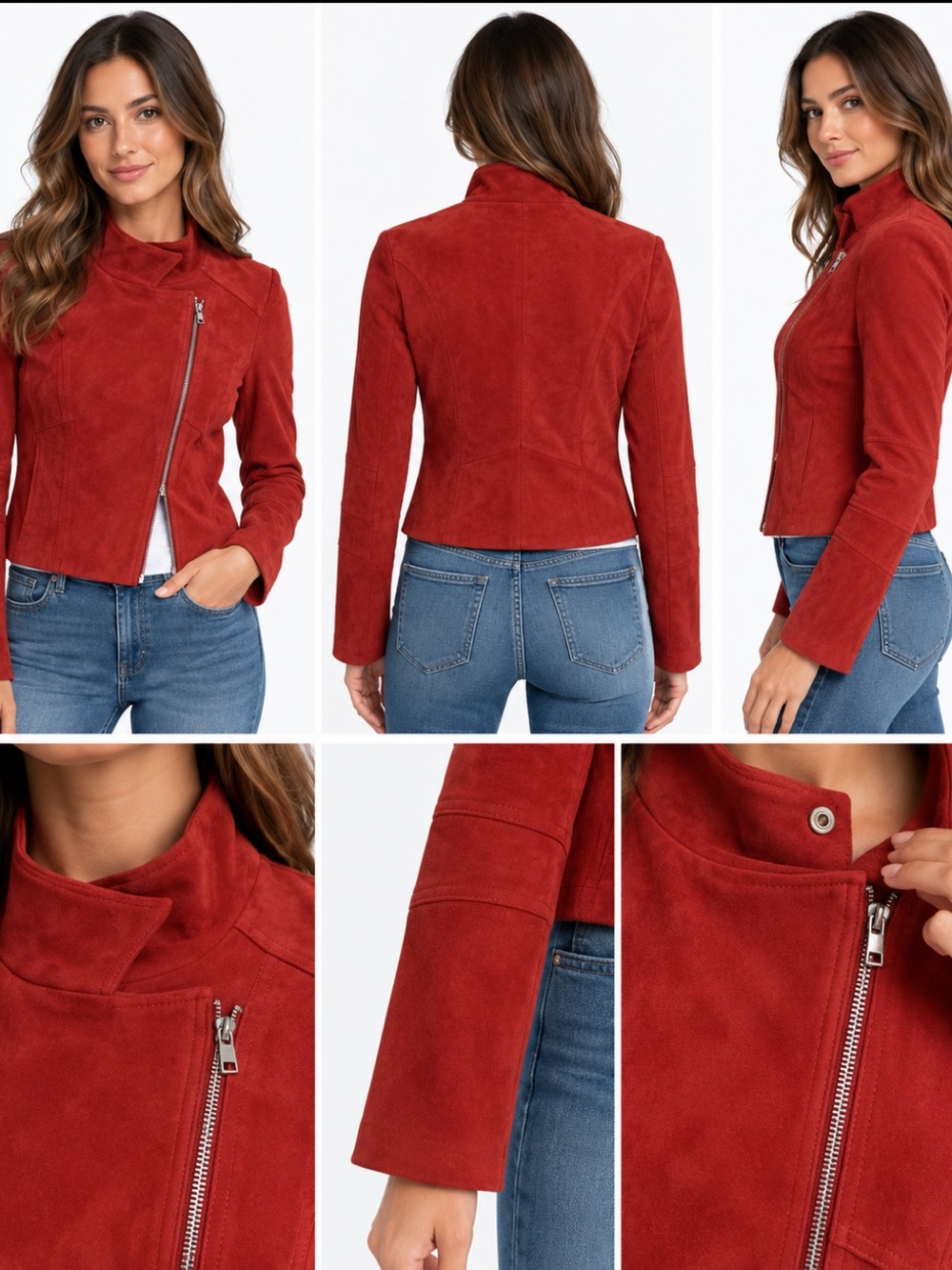 Express Red Faux Suede Moto Jacket Women’s Medium Asymmetrical Zip
